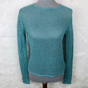 Eileen Fisher Blue Fishnet High Neck Sweater